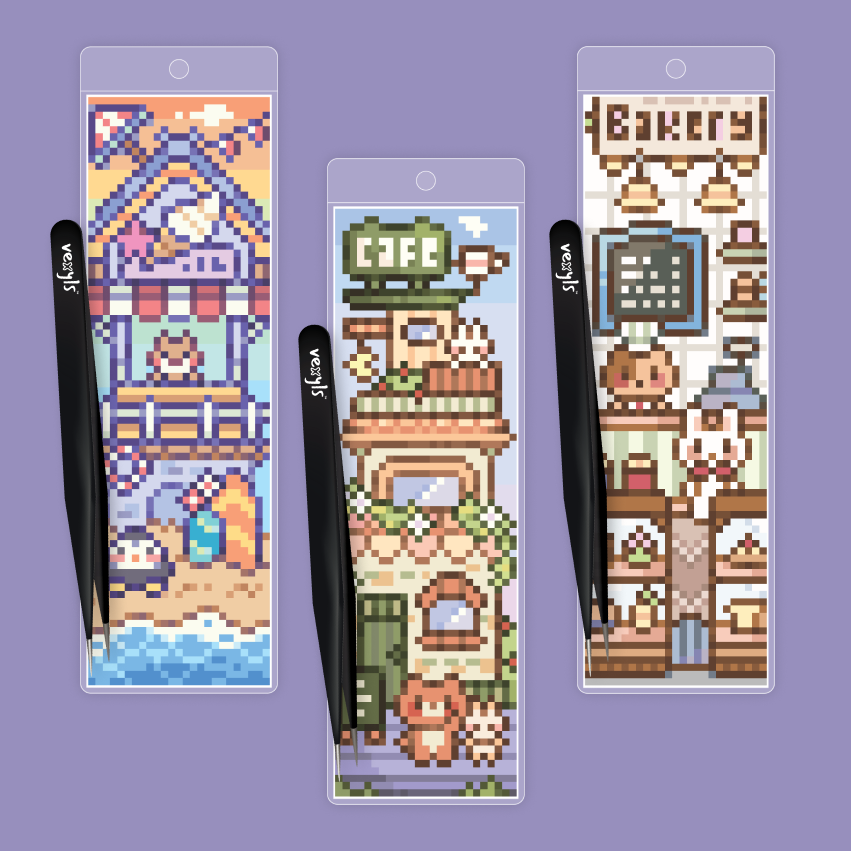 Cute Bookmarks Set for Three - Cute Beach, Cute Cafe and Cute Bakery bookmark kits with three precision applicators